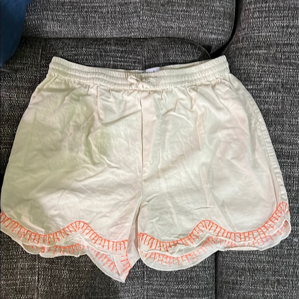 NATIVE YOUTH Cream High-Waist Shorts with Coral Trim